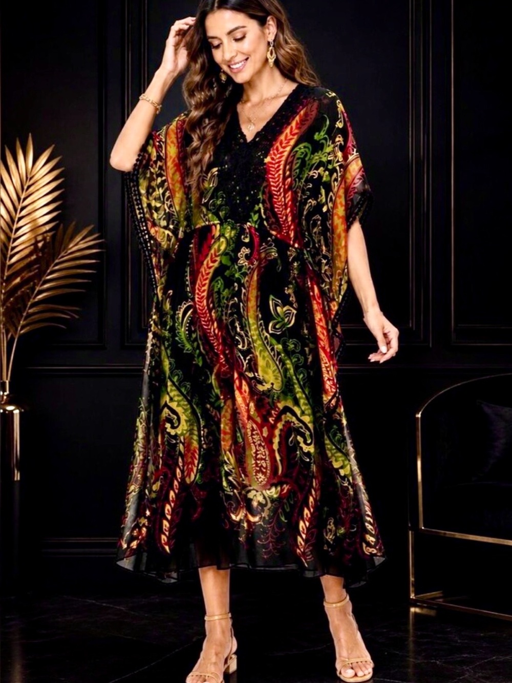 Sheer Paisley Boho Dress XL Flowy Backyard Party Beach Vacation